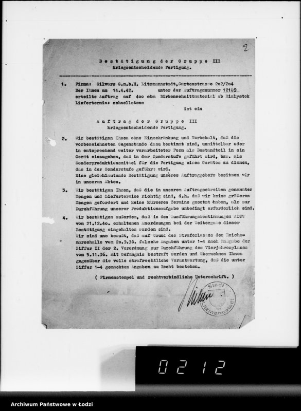 Obraz 5 z jednostki "Aufträge 7611-12089 und Rechnungen Firma Silvars G.m.b.H.Litzmannstadt auf Holzmaterial"