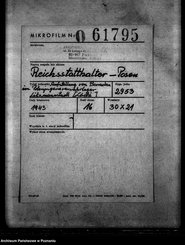 Obraz 2 z jednostki "Aufstellung von Baracken im Polenjugendverwahrlager Litzmannstadt (Łódź)"