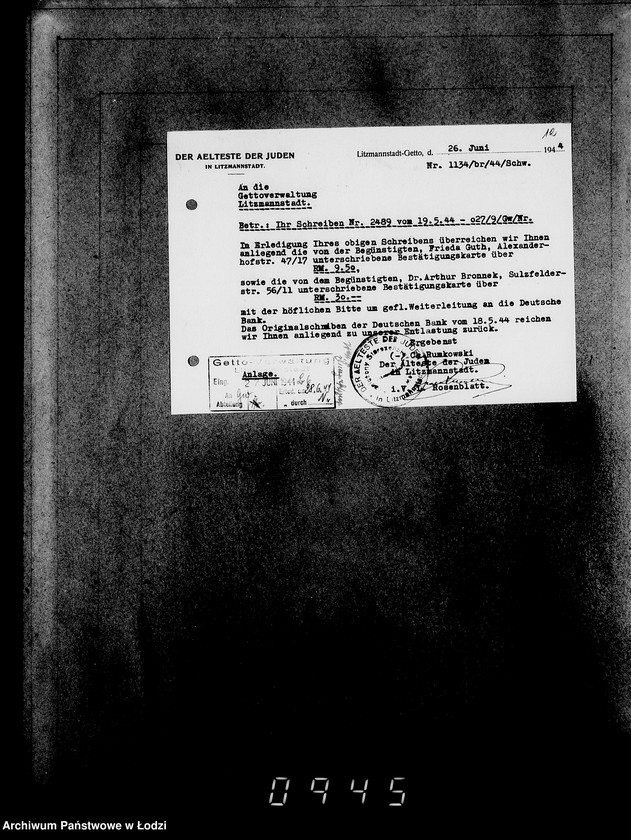 Obraz 16 z jednostki "Korrespondenz mit dem Ältesten der Juden"