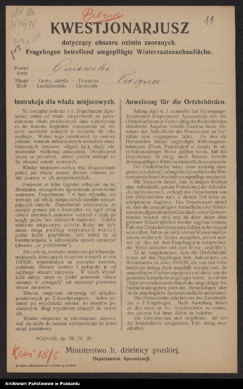 Obraz 13 z jednostki "[Kwestionariusze dotyczące obszaru ozimin zaoranych, powiat gniewski]"