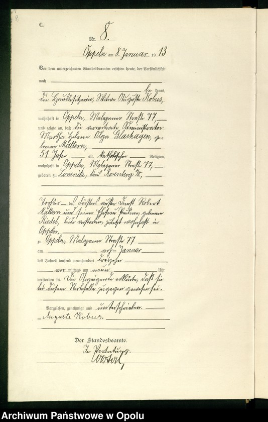 Obraz 12 z jednostki "Rejestr zgonów Księga Miejscowa Nr 1 do 419 1913"