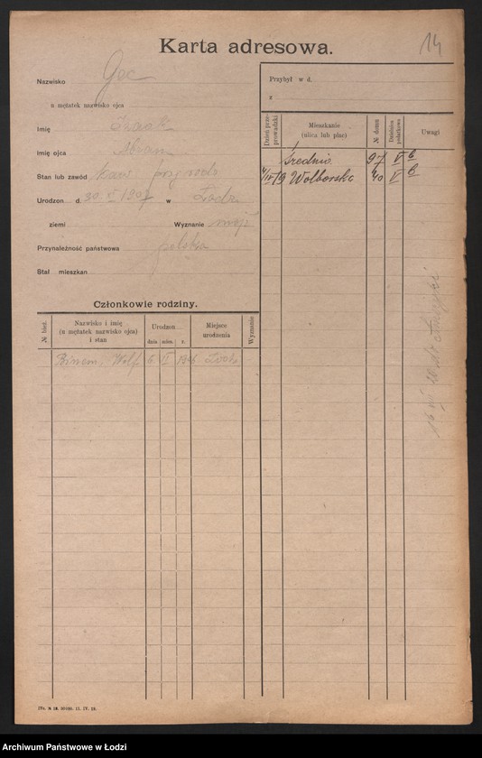 Obraz 16 z jednostki "[Spis ludności Łodzi] Gebora - Gelbart"