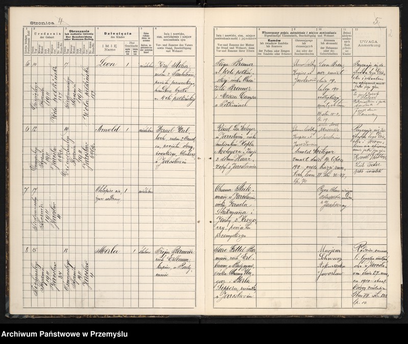 image.from.unit.number "Księga urodzin izr[aelickiego] Urzędu metrykalnego w Jarosławiu 1911"