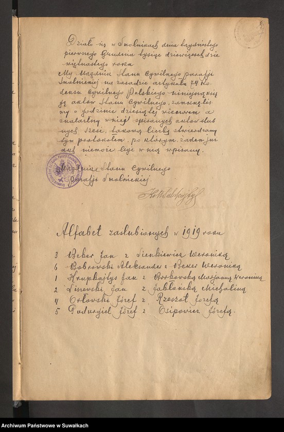 image.from.unit.number "Księga akt małżeństw par. Smolniki za 1919-29 r."