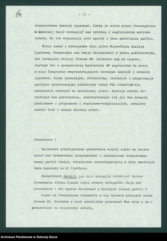 image.from.unit.number "Protokół z XI plenarnego posiedzenia KW nt. Zadania wojewódzkiej organizacji partyjnej przed XI Zjazdem PZPR. Załączniki. 10 listopada 1989"