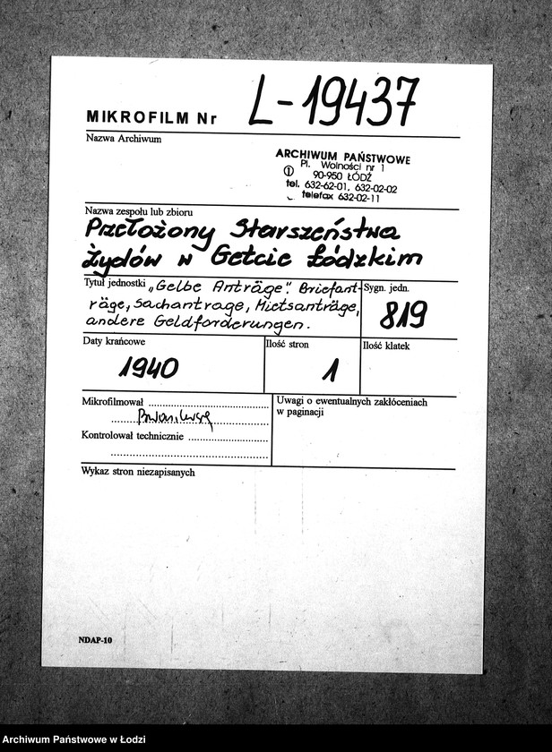 Obraz 2 z jednostki ""Gelbe Anträge""