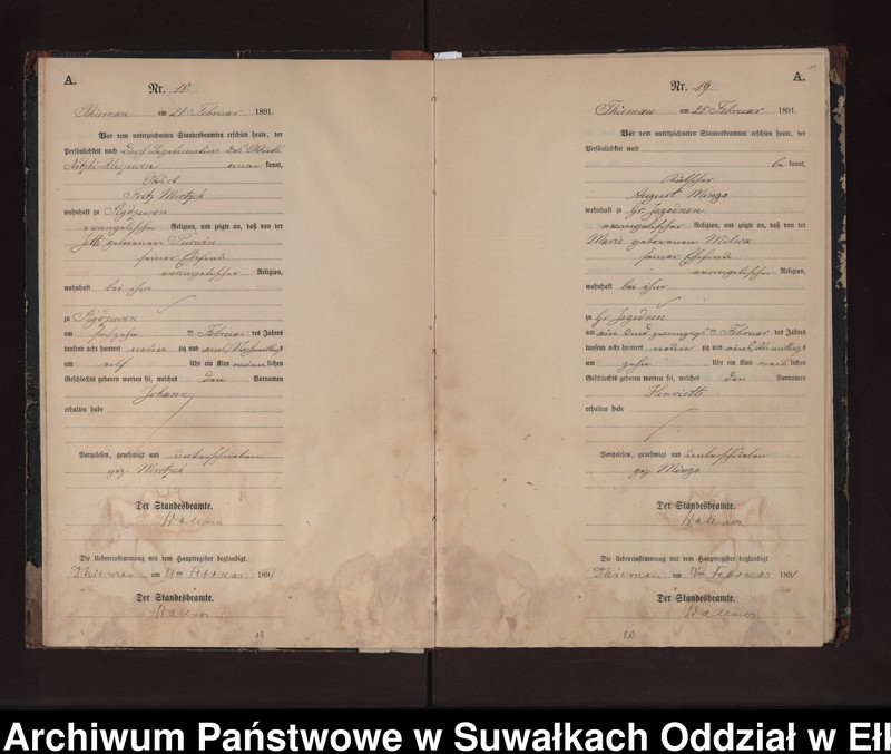 image.from.unit.number "Geburts-Neben-Register des Preussischen Standes-Amtes Rydzewen Kreis Loetzen"