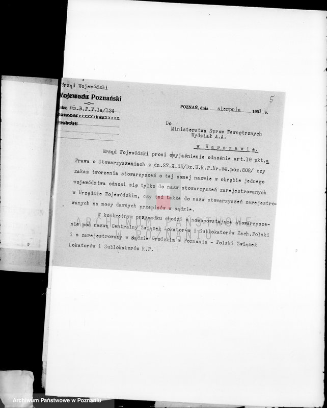 Obraz 9 z jednostki "/Centralny Związek Lokatorów i Sublokatorów Zachodniej Polski w Poznaniu/"