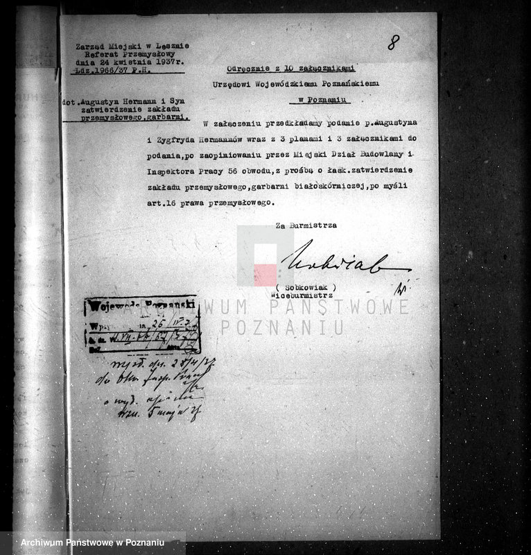 Obraz 13 z jednostki "Zatwierdzenie zakładu przemysłowego firmy Hermann August i Syn w Lesznie /Garbarnia skór/"