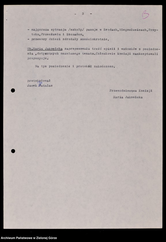 image.from.unit.number "Protokóły z posiedzeń Komisji Wychowania i Oświaty Wojewódzkiej Rady Narodowej w Zielonej Górze; Nr 18 - 24"