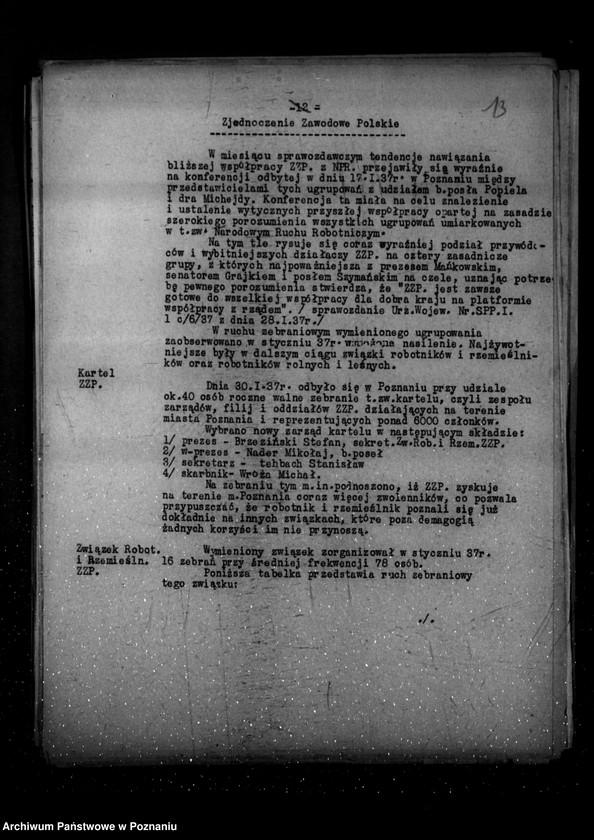 Obraz 17 z jednostki "Sprawozdania okresowe ze stanu bezpieczeństwa za miesiące styczeń, luty, marzec 1937 r. /nr 1-3/"