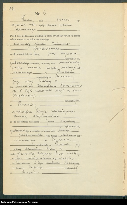 Obraz 13 z jednostki "Księga miejscowa małżeństw tom I [Rejestr główny małżeństw]"