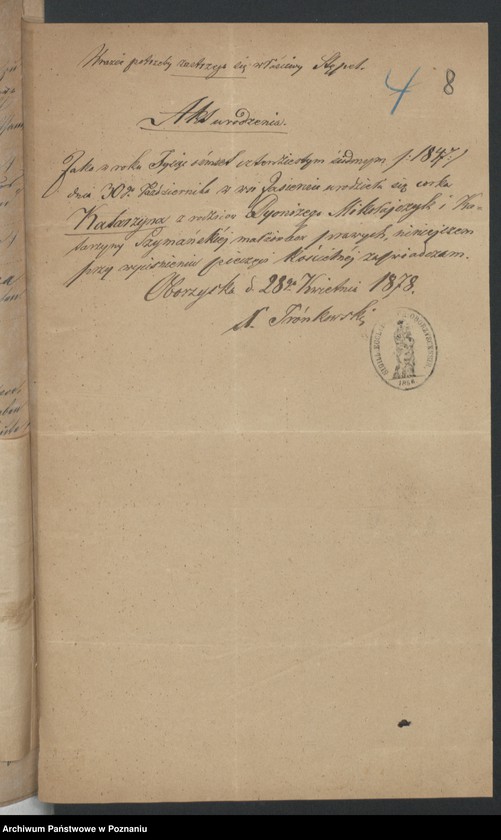 Obraz 10 z jednostki "Die von den Verlobten beigebrachten Urkunden zur Eheschliessung pro 1878"