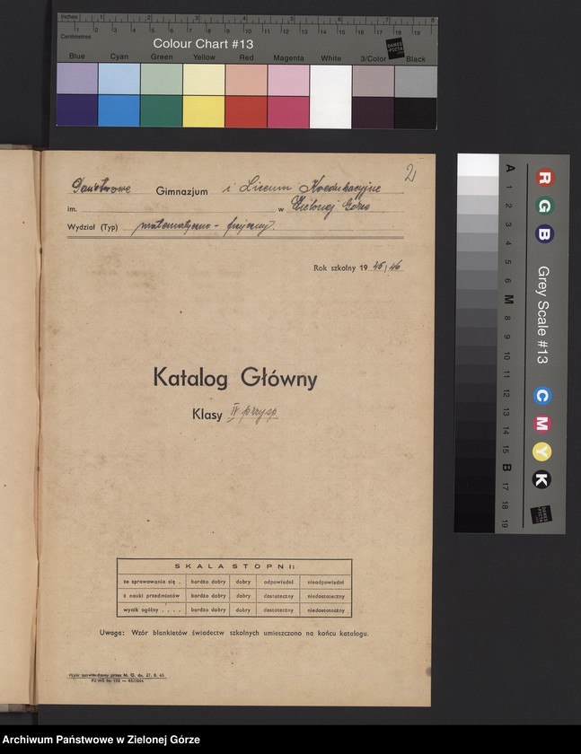 image.from.unit.number "Państwowe Gimnazjum i Liceum Koedukacyjne w Zielonej Górze -katalog główny klasa IV przyśp.- rok szkolny 1945/1946"