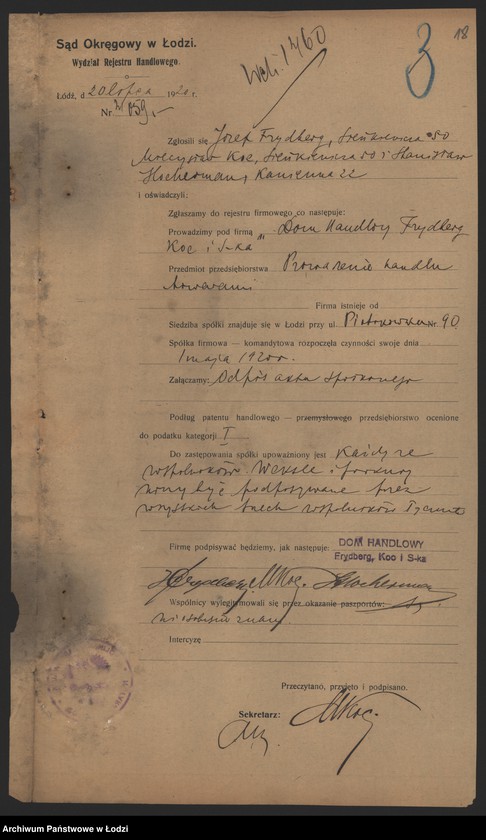 Obraz 20 z jednostki "„Dom Handlowy Frydberg, Kac i s-ka” prowadzenie handlu różnej branży"