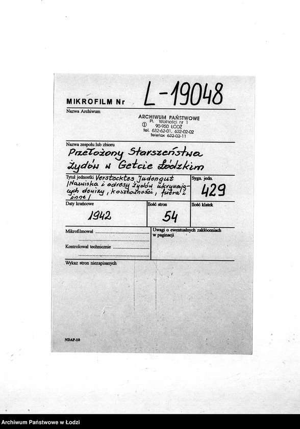 Obraz 2 z jednostki "Verstecktes Judengut [Nazwiska i adresy Żydów ukrywających dewizy, kosztowności, futra i inne]"