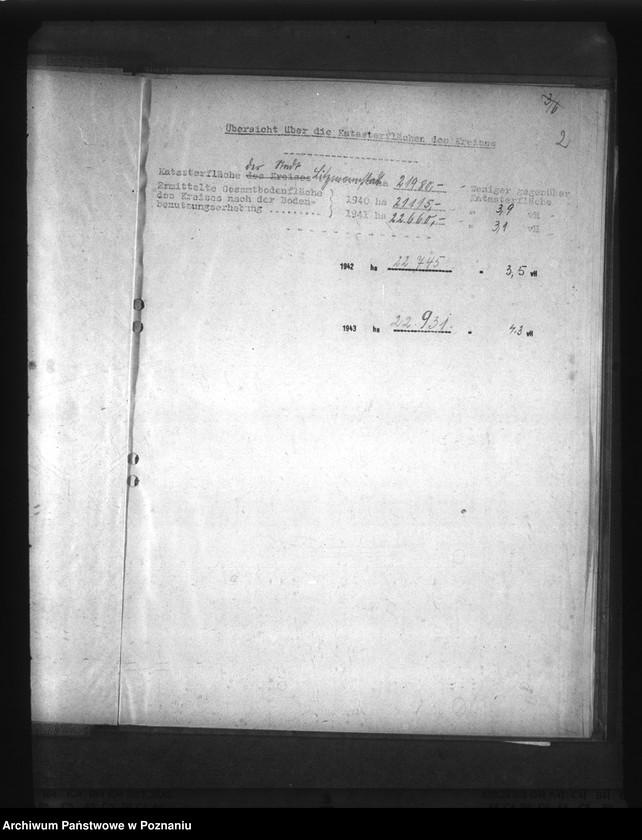 Obraz 6 z jednostki "Gegenüberstellung der ermittelten Wirtschaftsfläche zur Katasterfläche mit Regierungs- und Gauergebnis"