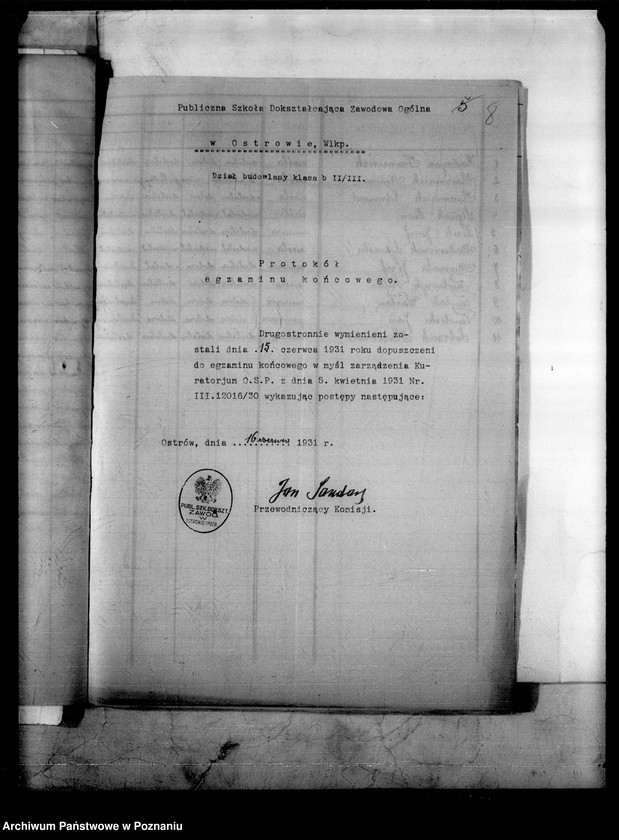 Obraz 11 z jednostki "Publiczna Szkoła Dokształcająca Zawodowa Ogólna- Ostrów Wielkopolski [protokoły z egzaminu końcowego]"