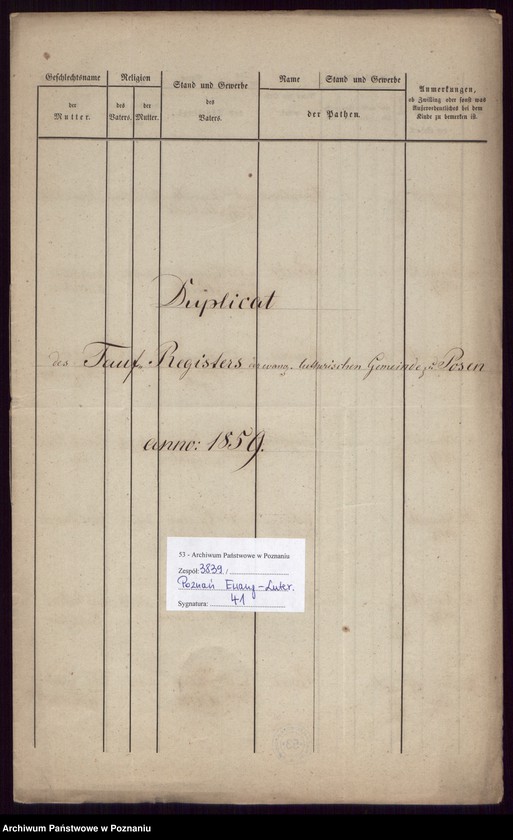 Obraz 2 z jednostki "Duplikat des Taufregisters"