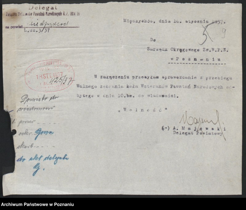 Obraz 12 z jednostki "Sprawozdania z działalności poszczególnych kół okręgu poznańskiego oraz korespondencja dotycząca tych zw. Składy osobowe zarządu."