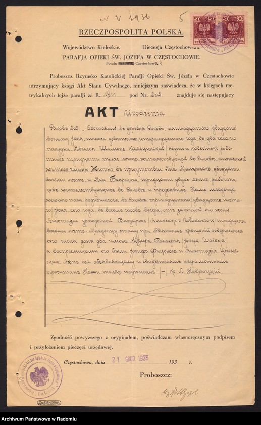 image.from.unit.number "[Alegata do akt zaślubionych parafii św. Jana w Radomiu za 1936 r.]"