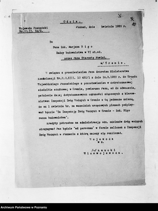 Obraz 14 z jednostki "Sprawy organizacyjne organizacja i obsada personalna Urzędu Wojewódzkiego Poznańskiego"