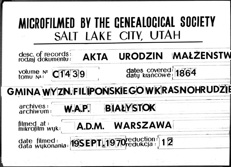image.from.unit.number "Duplikat Urodzonych, Zaślubionych i Zmarłych Sekty Filiponów Okręgu Krasnohruda za rok 1864"
