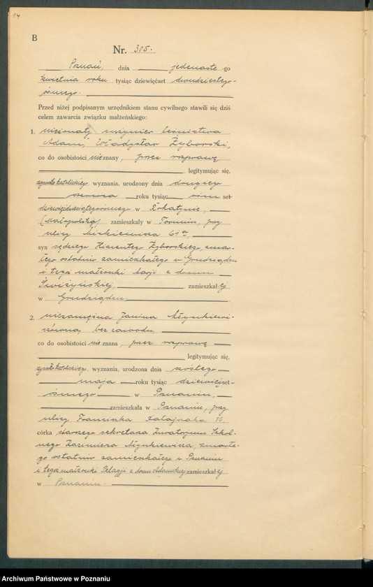 Obraz 16 z jednostki "Księga miejscowa małżeństw tom II [Rejestr główny małżeństw]"