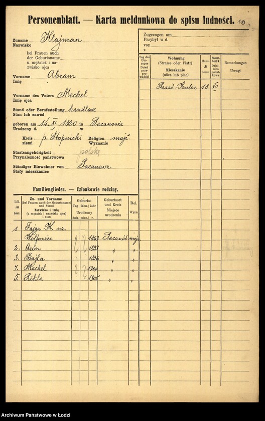 Obraz 12 z jednostki "[Spis ludności Łodzi] Klajnman - Klarman"