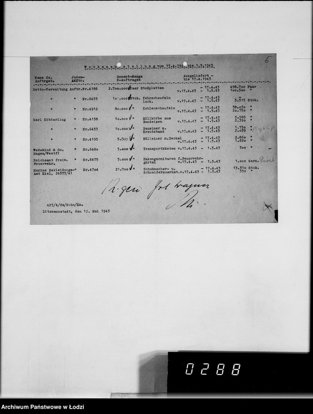 Obraz 10 z jednostki "Wochenberichte der Abteilungen.[Zestawienia zamówień i dostaw]"