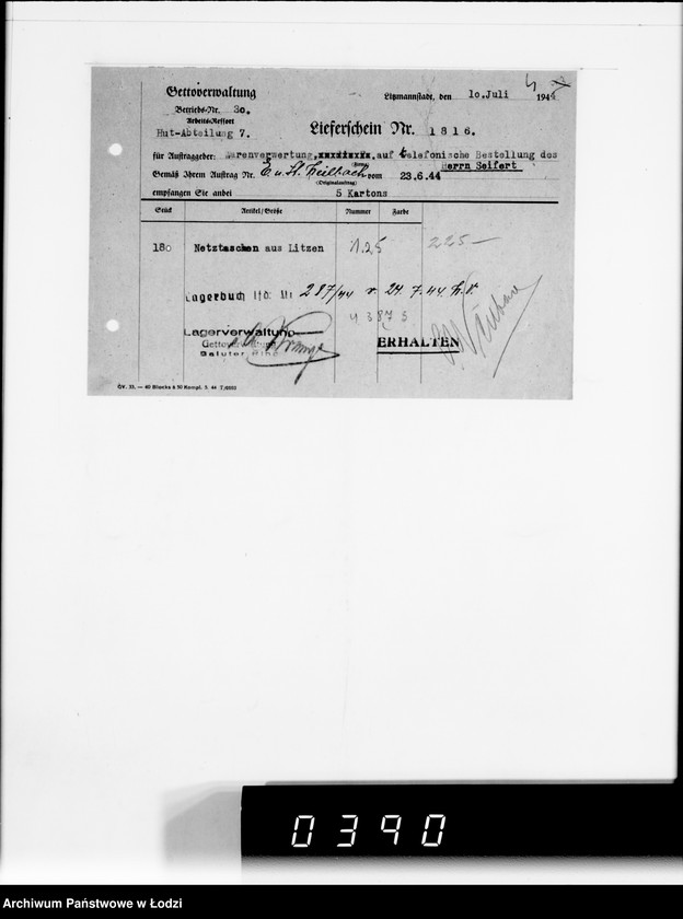 Obraz 8 z jednostki "F-ma St.Weilbach Litzmannstadt IV Warenverwertung an Lager 99"