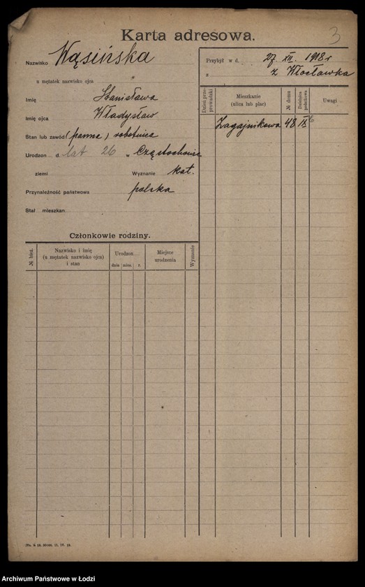 Obraz 5 z jednostki "[Spis ludności Łodzi] Wąsiakowska - Wedeman"