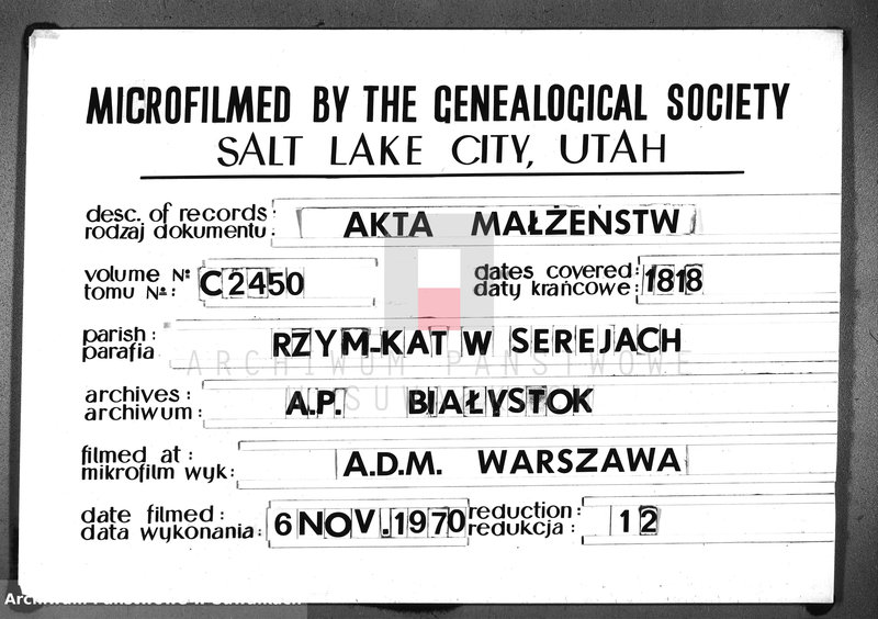 image.from.unit.number "Akta urzędnika stanu cywilnego gminy i parafii sereyskiey zaślubionych od dnia 1-go stycznia 1818 do ostatniego grudnia tegoż roku"