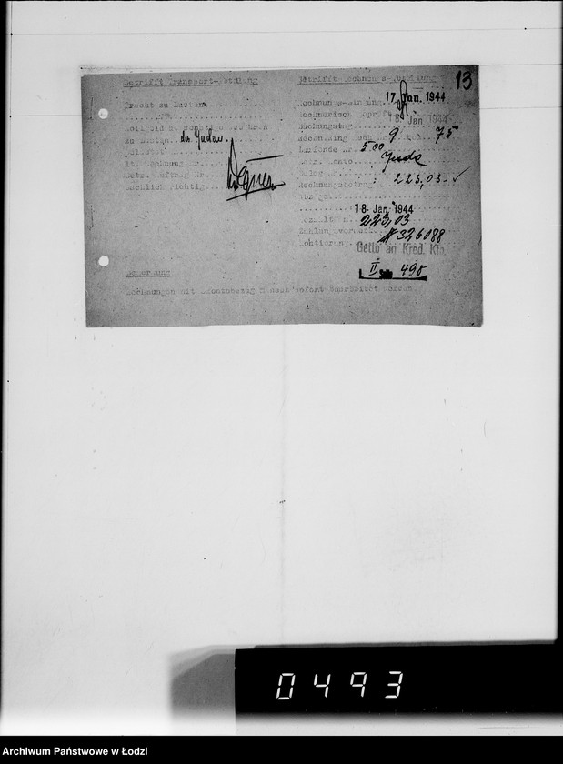 Obraz 17 z jednostki "A.Fulde [rachunki za usługi transportowe dla Getta]"