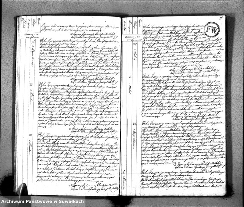 Obraz 9 z jednostki "Księgo Aktów Zeyscia Urzędnika Stanu Cywilnego Gminy Metelskiey Powiatu Seyneńskiego Departamentu Łomżyńskiego od 1-go Stycznia Tysiąc Osimset Trzynastego Roku 1813"