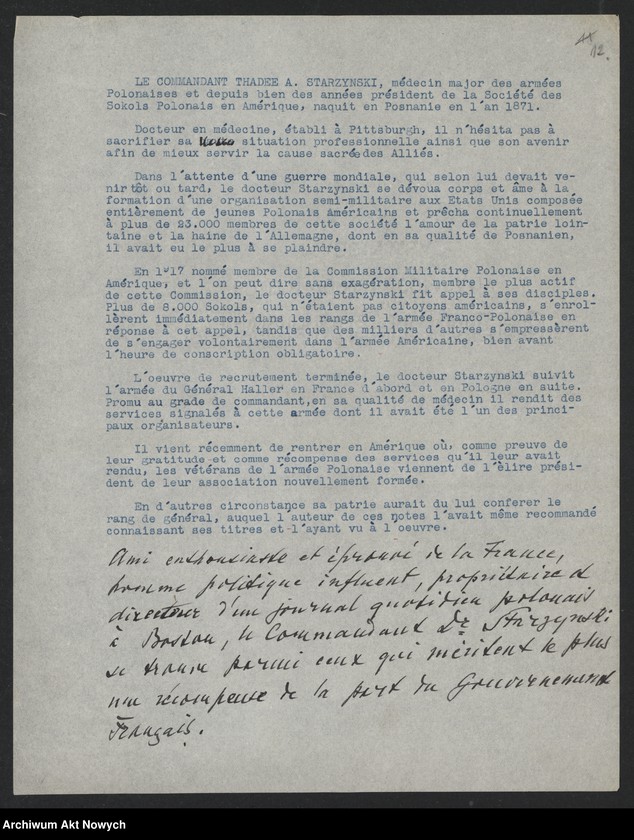 Obraz 14 z jednostki "Jusserand Jean Jules (historyk, dyplomata); Załączniki: charakterystyki i życiorysy F. E. Fronczaka, T. A. Starzyńskiego, J. F. Smulskiego, K. Żychlińskiego, N. L. Piotrowskiego; L.6 (odpowiedzi - maszynopisy)"
