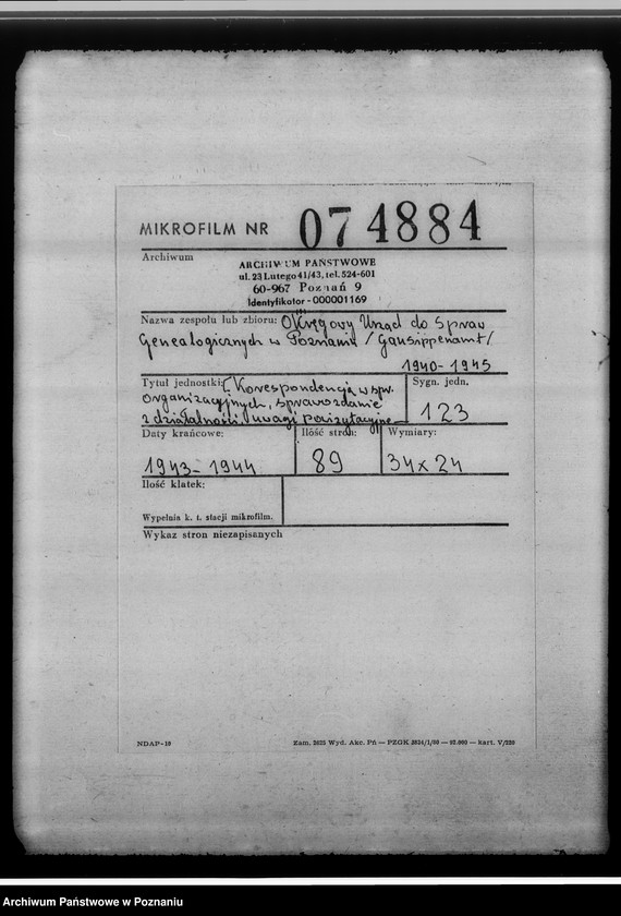 Obraz 2 z jednostki "[Korespondencja w sprawach organizacyjnych, sprawozdanie z działalności , uwagi powizytacyjne] Kreissippenamt Scharnikau [Czarnków]"