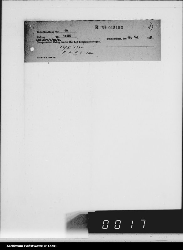 Obraz 15 z jednostki "Aufträge [Lieferscheinen und Rechnungen] 13800-13850.[i od 14351 do 14370]. [Dostawa artykułów pierwszej potrzeby do Getta]"