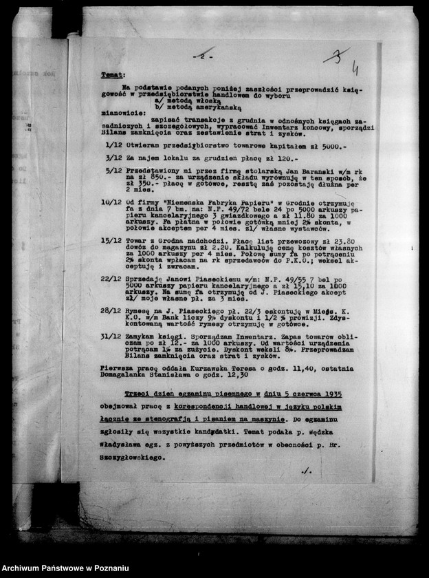 Obraz 9 z jednostki "Państwowa Szkoła Przemysłowo Handlowa Żeńska- Leszno [protokół z egzaminu końcowego]"