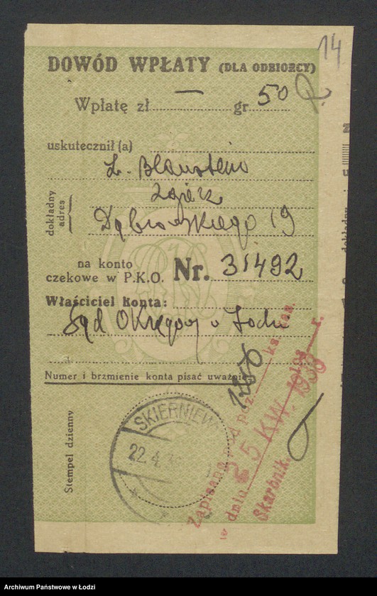 Obraz 16 z jednostki "Zakłady Handlowo-Przemysłowe Włókno Zgierskie wł. Leon Blanstein- sprzedaż surowców włókienniczych i wyrób przędzy w Zgierzu"