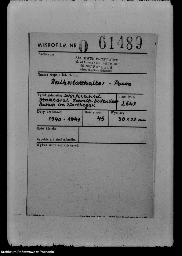 Obraz 2 z jednostki "Schriftwechsel. Stattsrat Schmit- Bodenstedt- Besuch im Warthegau"