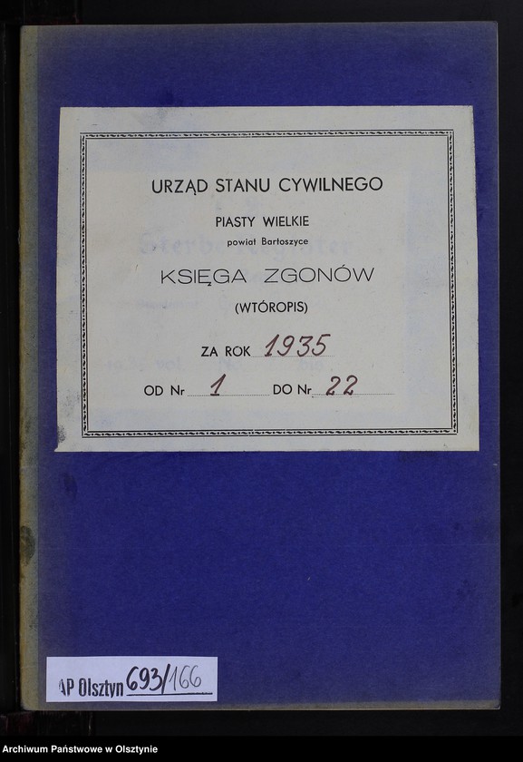 image.from.unit.number "Sterbe-Neben-Register Nr 1 - 22 [ Księga zgonów - wtóropis ]"