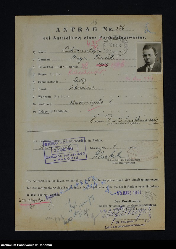 Obraz 20 z jednostki "[Wnioski o wydanie dowodów osobistych oraz nie odebrane dowody Lichtensztajn - Lipszyc]"