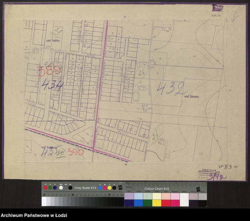 Obraz 1 z jednostki "Plan m. Łodzi 1:2000 z oznaczeniem podziału miasta na Obwody Komitetów Blok. Sekcja NW55"