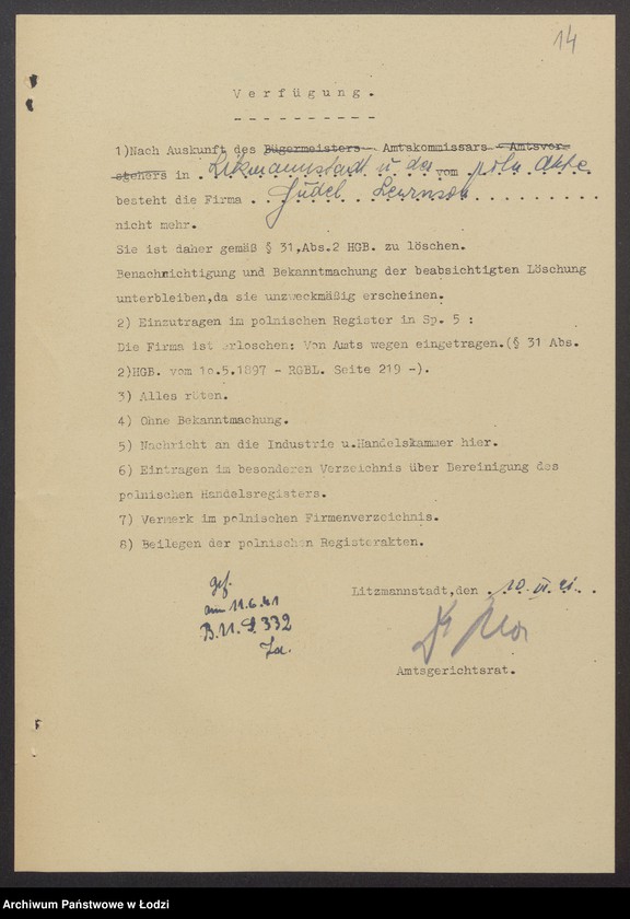 Obraz 16 z jednostki "Judel Lewinson- sprzedaż odpadków, surowców, przędzy i manufaktury"