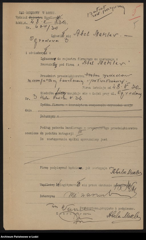 image.from.unit.number "Abel Mekler- drobna sprzedaż manufaktury bawełnianej i półwełnianej"