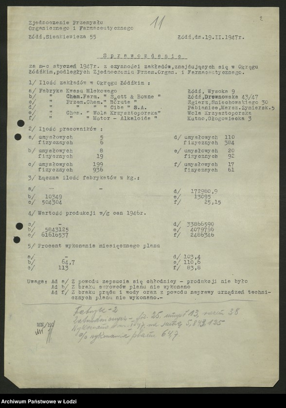 Obraz 3 z jednostki "Zjednoczenie Przemysłu Organicznego i Farmaceutycznego; sprawozdania [z produkcji]"