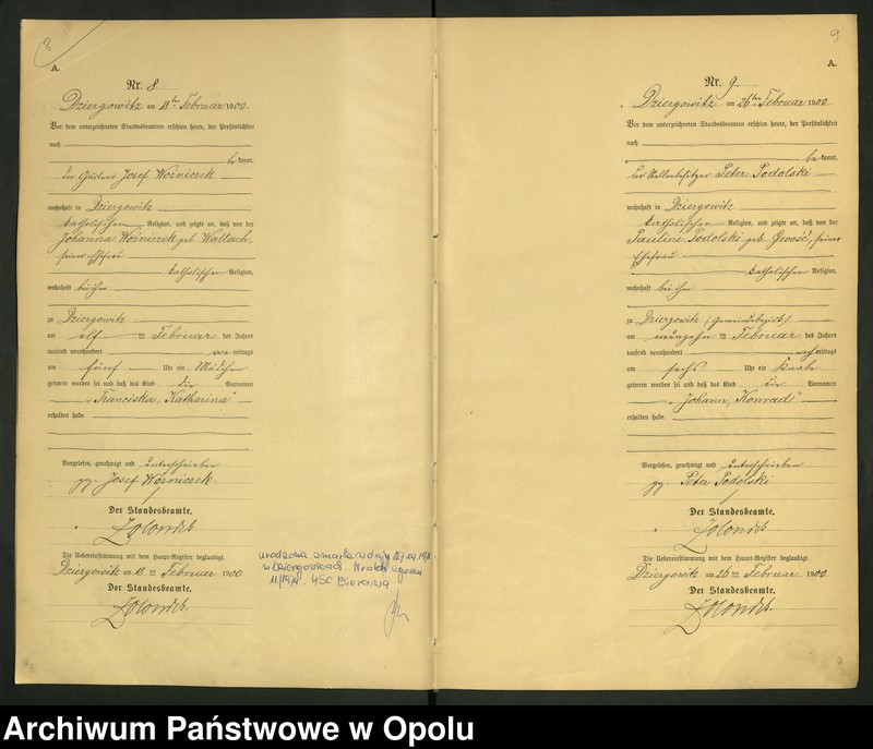 Obraz 8 z jednostki "Urząd Stanu Cywilnego Dziergowice Księga urodzeń rok 1900-02"