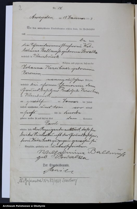 Obraz z jednostki "Geburts-Haupt-Register Nr 13 - 16 /fragment księgi/"