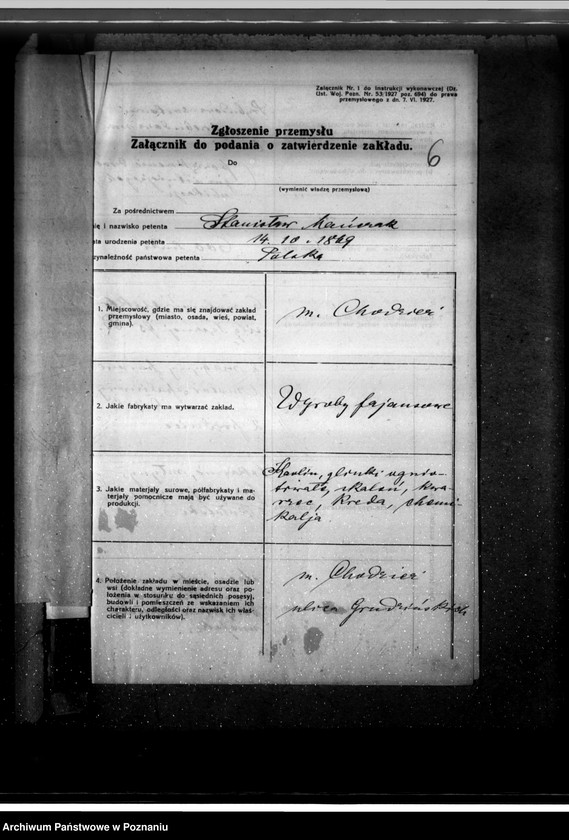 Obraz 10 z jednostki "Zatwierdzenie Zakładu Przemysłowego Fabryki Fajansów formy St. Mańczak w Chodzieży"